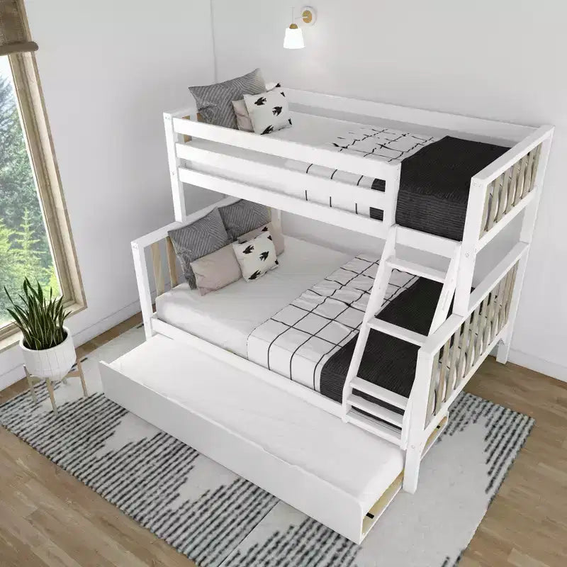 Letto a castello Max & Lily con letto estraibile, singolo sopra matrimoniale, in legno massello, stile scandinavo, per bambini