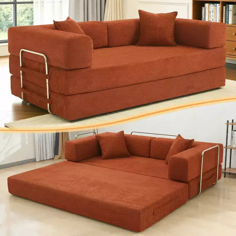 Dyonery canapé-lit pliant 78 en velours côtelé, convertible en lit, format king size, couchage au sol, canapé modulable 4-en-1 à combiner soi-même, confortable et dépliable.