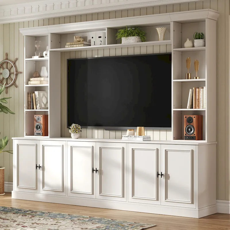 4-teiliges Entertainment-Center-Wandset mit Brücke für Fernseher bis zu 70 , TV-Ständer W/verstellbare Regale, große Medienkonsole
