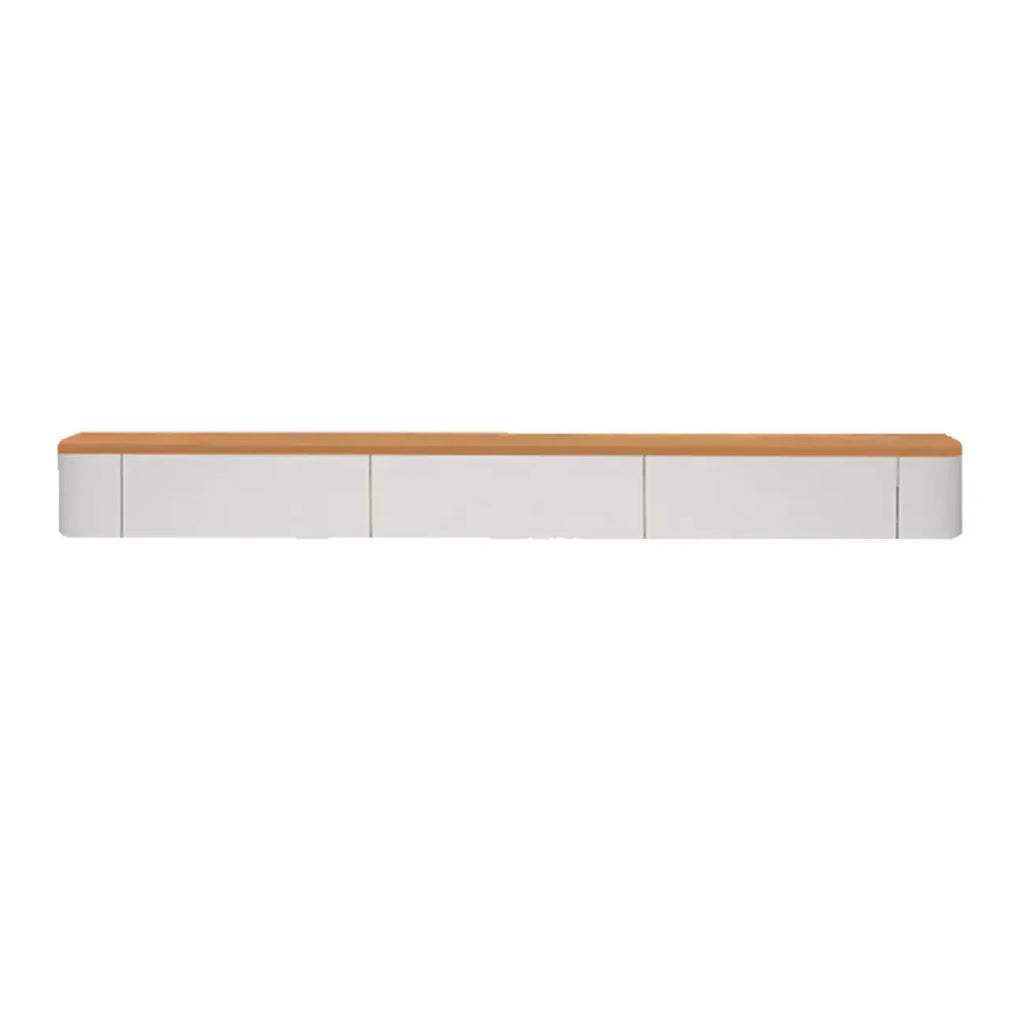 Meuble TV suspendu contemporain, long, en bois blanc, avec tiroirs