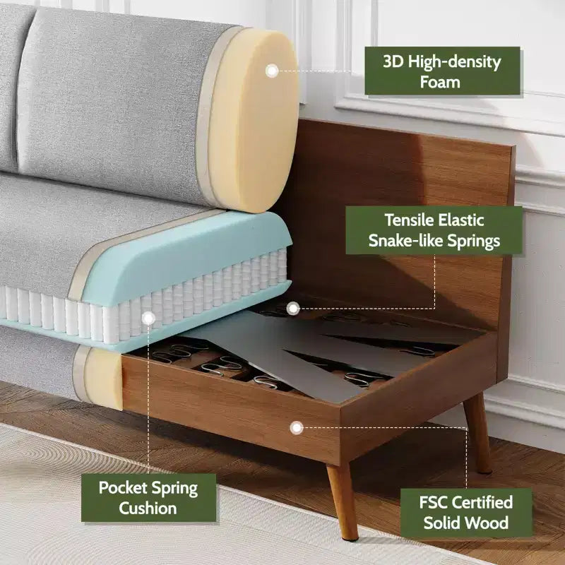 68 Mid-Century Modern Corduroy Loveseat Sofa with Spring Pad