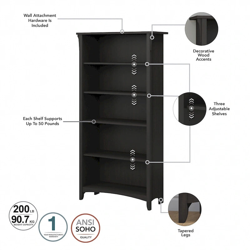 Libreria alta Salinas a 5 ripiani (set di 2) di Bush Furniture