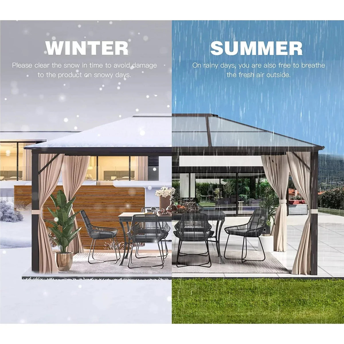 Gazebo EROMMY con tetto rigido, pergola da esterno con doppio tetto, rete e tende, copertura robusta per patio, giardino e feste in piscina