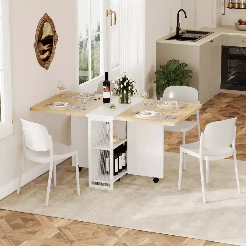 Tavolo da pranzo pieghevole per cucina, salvaspazio, allungabile con piano a ribalta e 6 ruote, per spazi ridotti