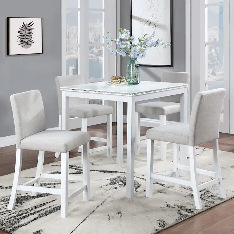 Set da pranzo moderno da 5 pezzi con tavolo quadrato da bar e 4 sedie imbottite