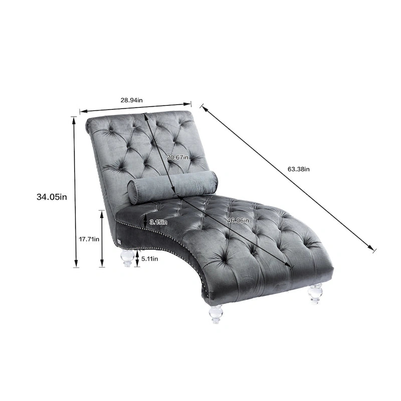Gepolsterte Samt-Chaiselongue mit Knopfheftung, Liegefunktion, Kissen und Acrylfüßen
