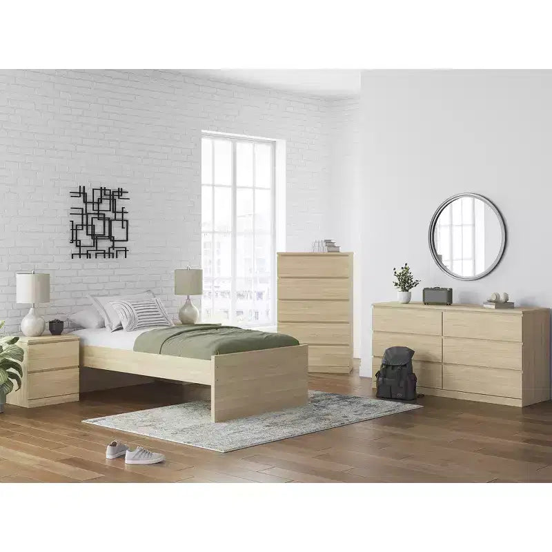 Commode moderne Onita à 6 tiroirs Signature Design by Ashley, finition bois brun naturel, sans poignées