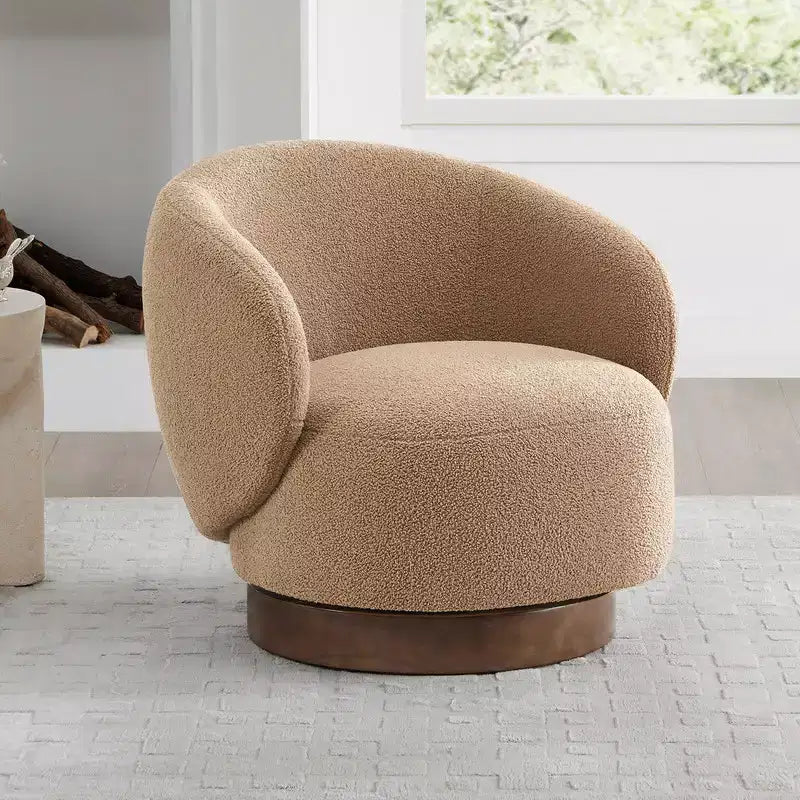 Spruce&Spring gestoffeerde draaibare fauteuil met kuipvormige rugleuning en houten onderstel
