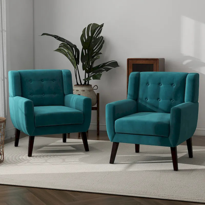 Ensemble de 2 fauteuils d’appoint rembourrés en velours pour le salon