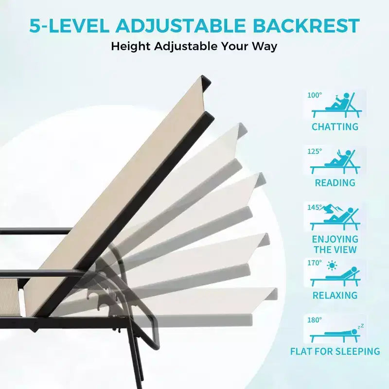 Set di 2 sedie a sdraio da esterno, reclinabili regolabili in 5 posizioni, tessuto Textilene, chaise longue da piscina da 76 per patio, giardino e bordo piscina
