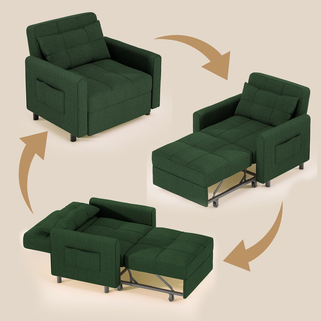 Divano letto trasformabile 3 in 1 con schienale regolabile, poltrona-divano estraibile, letto pieghevole convertibile per soggiorno
