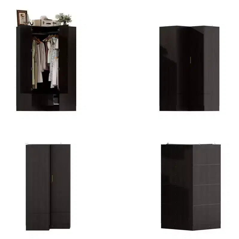 Hitow Minimalist Armoire Corner Wardrobe Double Door and Drawer Designs