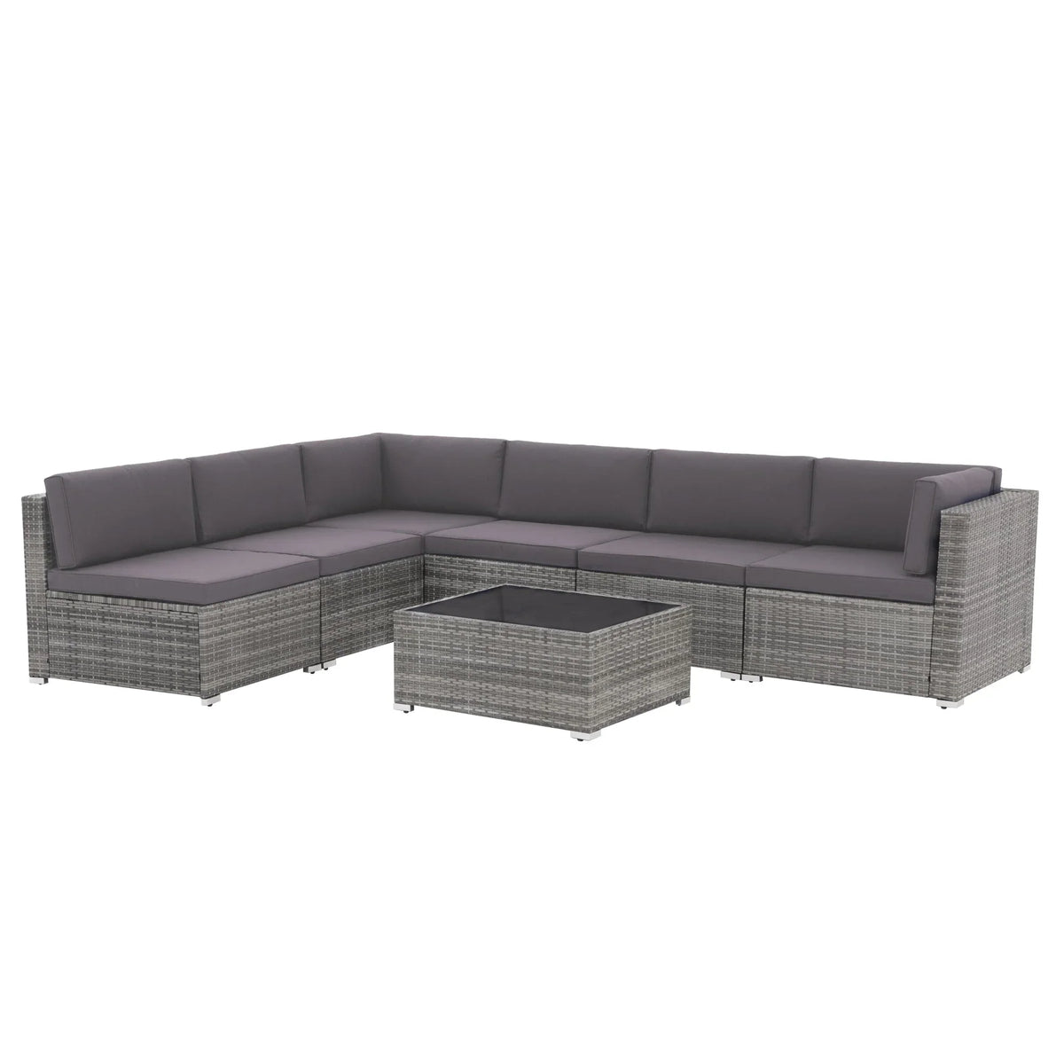 7-teiliges Outdoor-Ecksofaset aus Rattan und Stahl mit Kissen