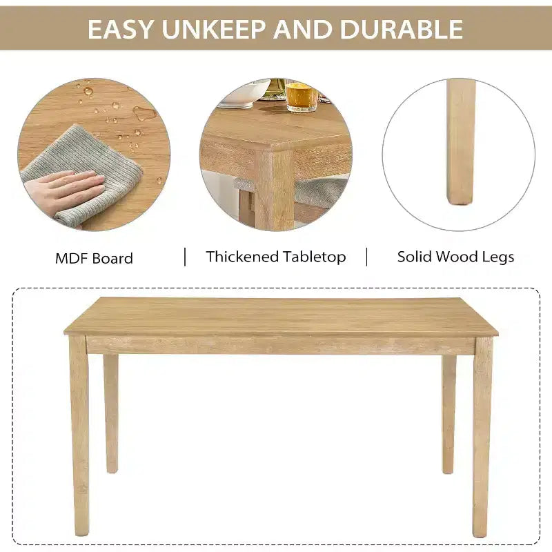 Set da pranzo Zevemomo da 7 pezzi in legno massello con 6 sedie imbottite, set tavolo e sedie salvaspazio, per sala da pranzo e cucina, colore legno naturale