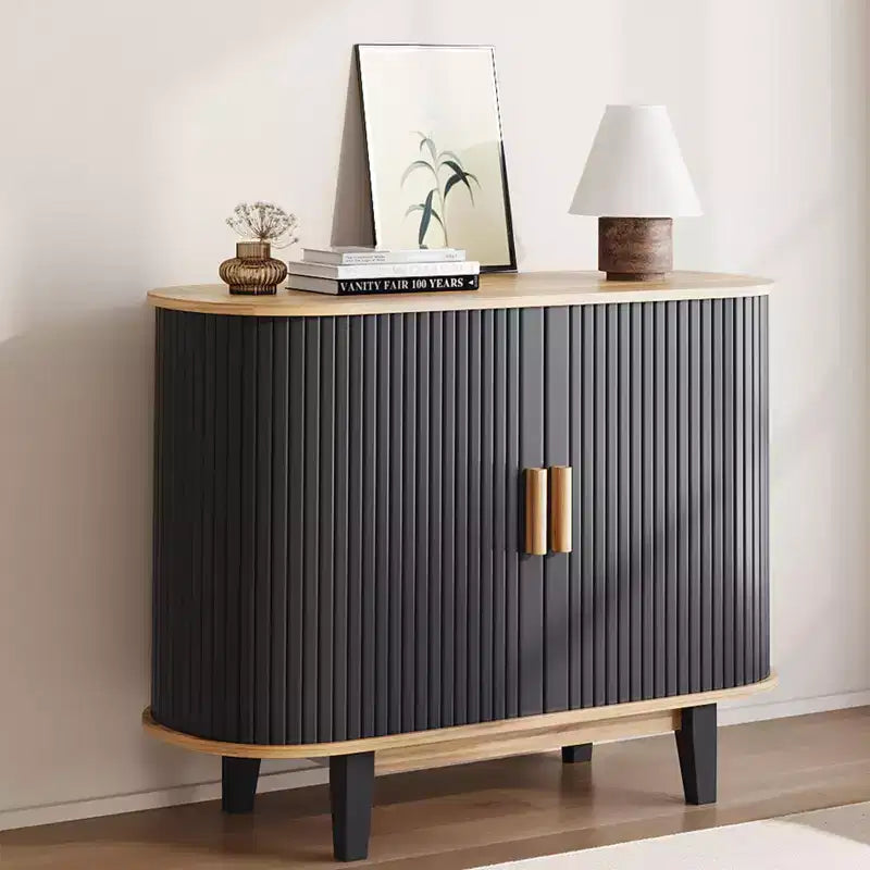 Buffet cannelé de 40', armoire de rangement avec porte coulissante et étagère réglable, meubles de rangement modernes, table console de bar à rideau