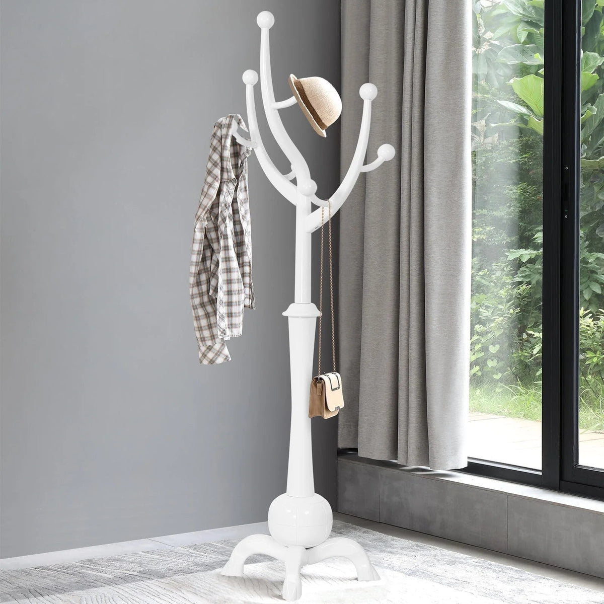 Appendiabiti autoportante in legno di gomma a forma di ramo con 8 ganci - 24.5W x 70.87H