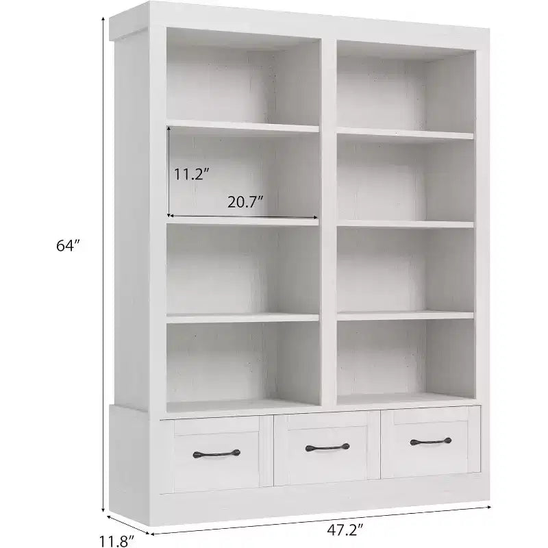 Boekenkasten van 64 H, boekenkast met 3 opberglades, 4 niveaus, extra brede open planken voor kantoor en woonkamer