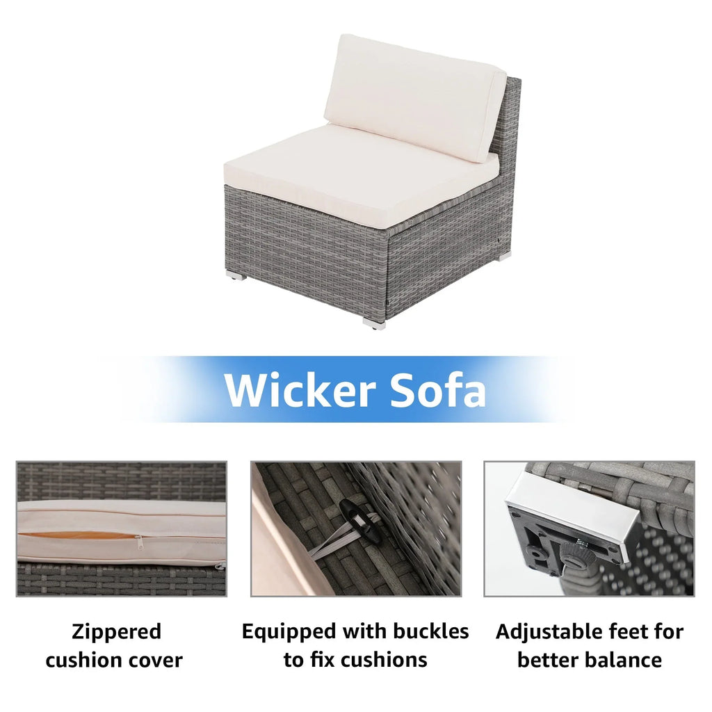 7-teiliges Outdoor-Ecksofaset aus Rattan und Stahl mit Kissen