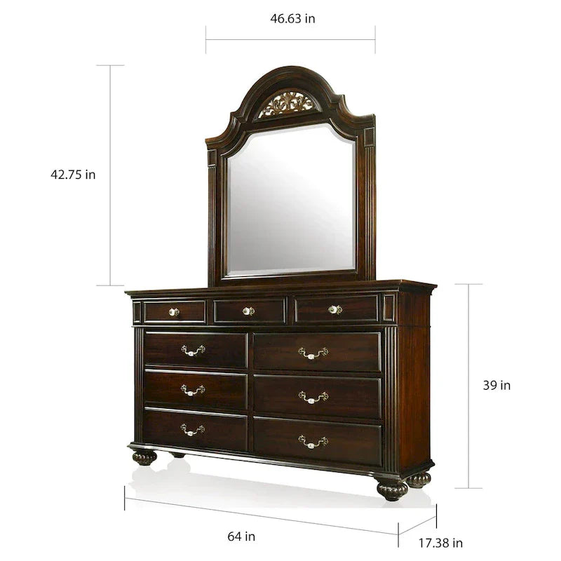 Vame set tradizionale da 2 pezzi con cassettiera a 9 cassetti e specchio, di Furniture of America