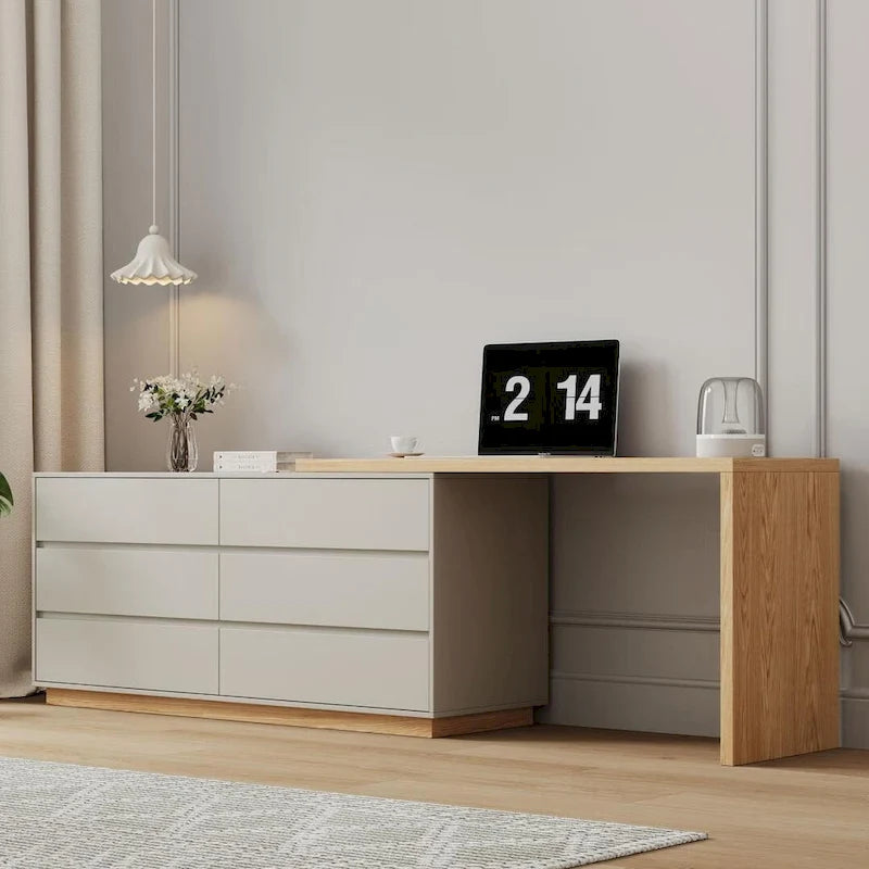 Bureau d’angle blanc de 55.2 pouces avec 6 tiroirs de rangement