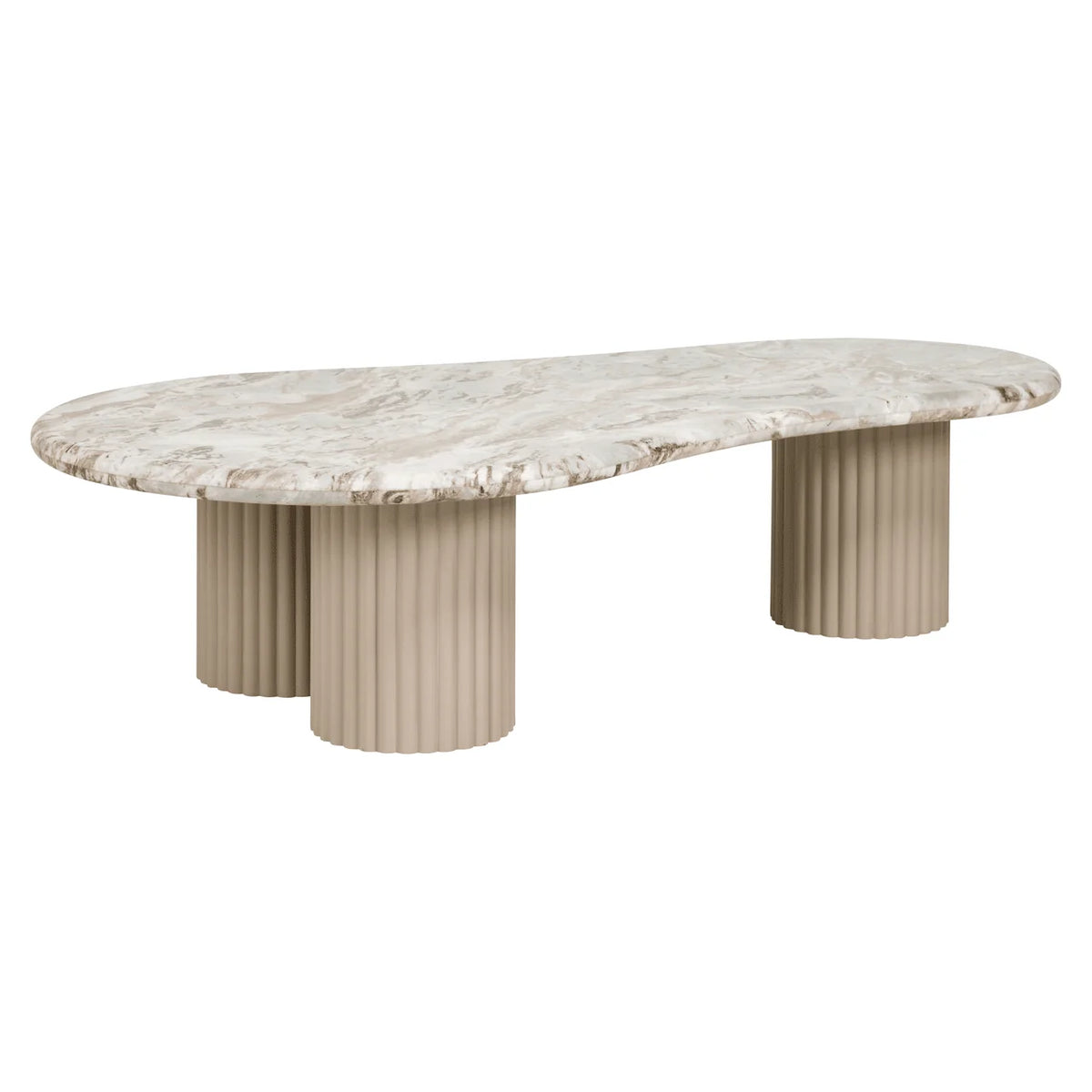 Tavolino da salotto con piano in marmo a forma di ciottolo