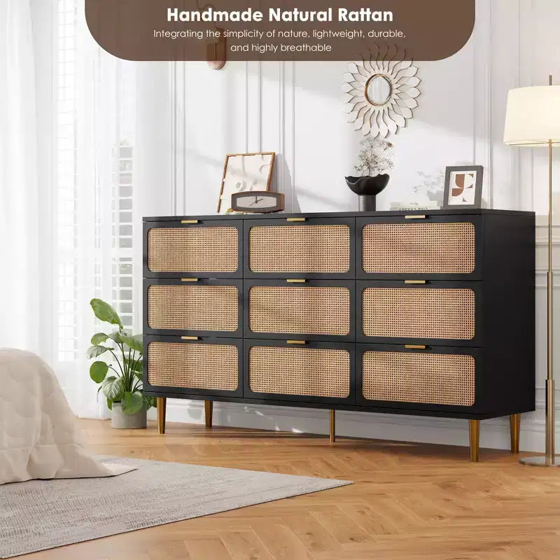 Rattan-Kommode für das Schlafzimmer, geräumige Schubladenschränke für den Kleiderschrank, geeignet für Wohnzimmer, Flur und Kinderzimmer.