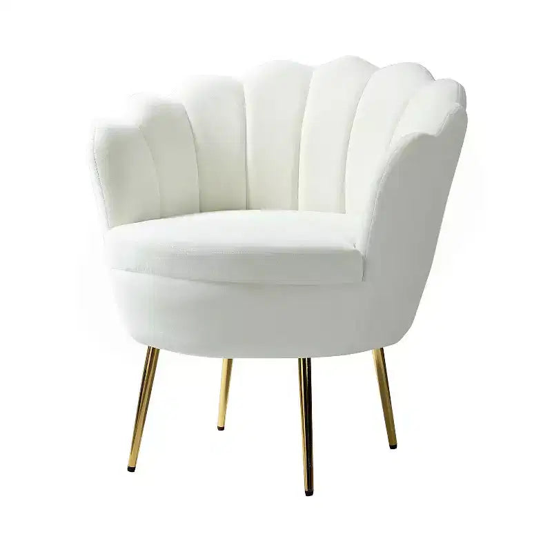Fauteuil tonneau confortable avec pieds en métal doré, fauteuil d’appoint pour le salon