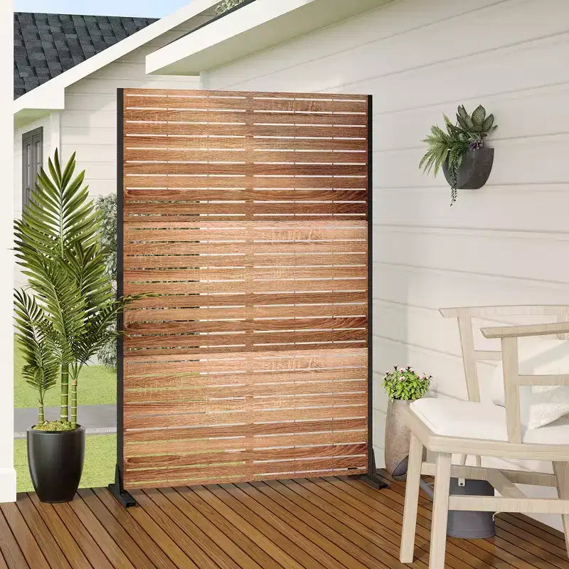 MAYEERTY kamerscherm van 72 inch met gegalvaniseerd frame, houtnerf, privacyscherm voor tuin en terras, beige