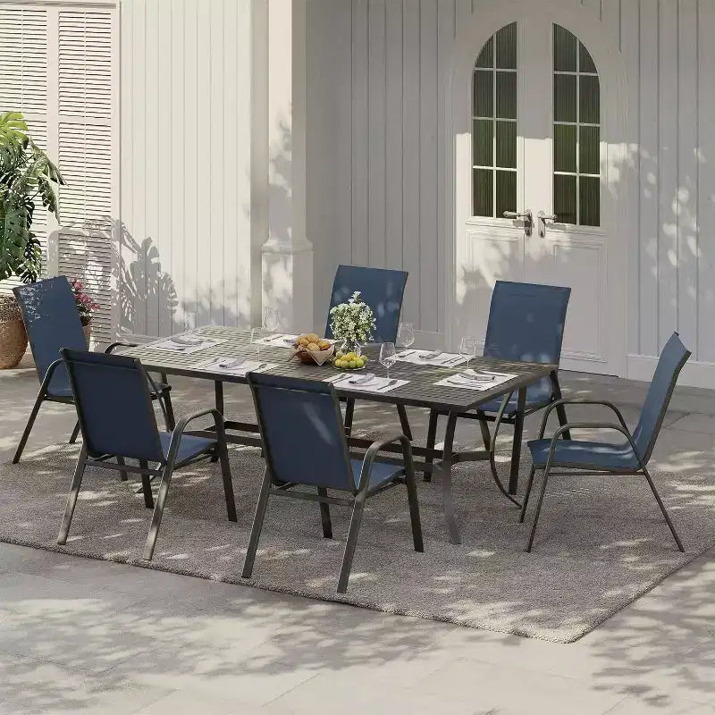 Chaises de patio, lot de 4/6 chaises de repas d’extérieur empilables et légères en textilène, toutes saisons, avec accoudoirs, pour la cour et le bord de la piscine