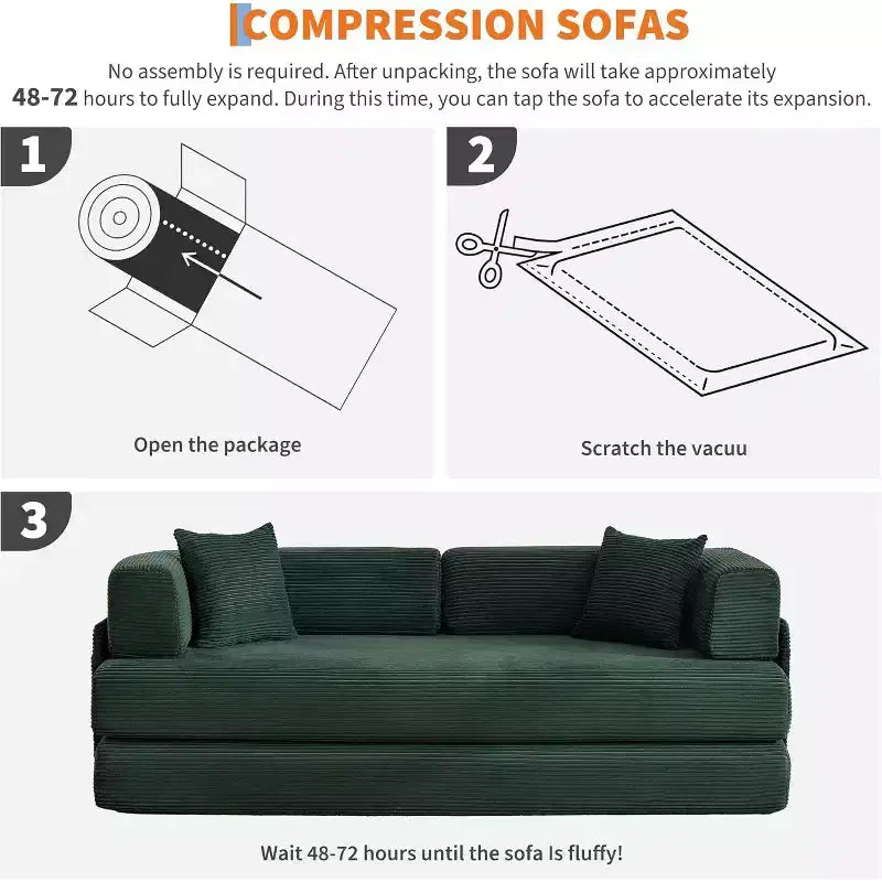 5-in-1 slaapbank, modulaire corduroy slaapbank van 78.8 met stevig frame, multifunctionele futon voor kleine ruimtes, woonkamer en logeerkamer