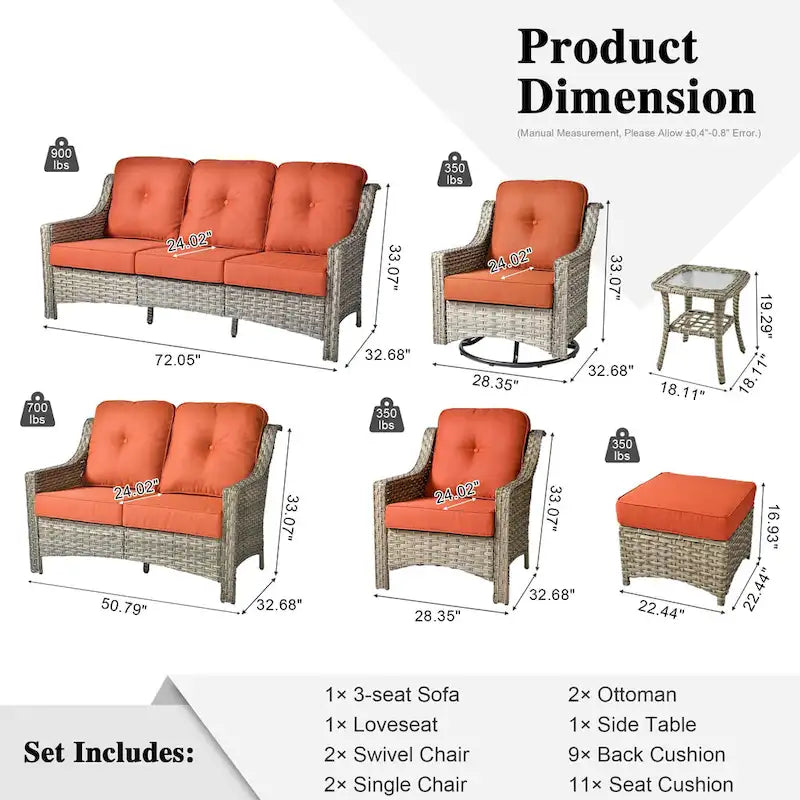Ensemble de mobilier de jardin extérieur XIZZI de 9 pièces avec fauteuil pivotant