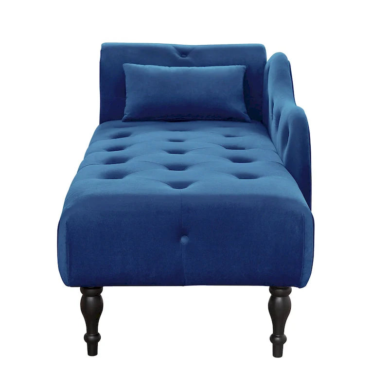 Moderne Chaiselongue, 60.6, mit Samtbezug, Knopfheftung, Beinen aus Massivholz und Ziernägeln