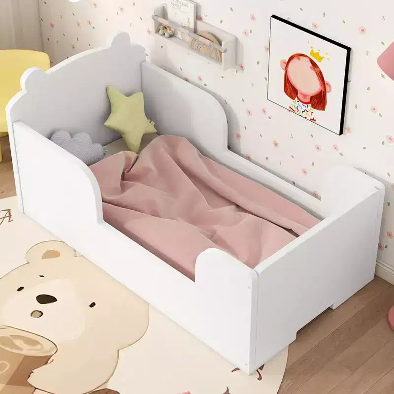 Okak-Bärenbett für Kinder von 3-6 Jahren, Kinderbettgestell mit Sicherheitsgitter, niedliches Kinderbett in Tierform
