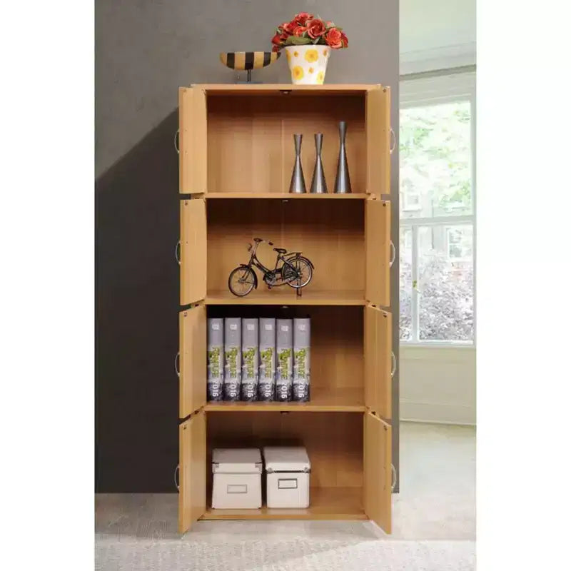Bibliothèque-meuble de rangement fermé Hodedah HID44, robuste, avec 8 portes, à poser au sol, multifonction pour la maison et le bureau, finition bois de hêtre