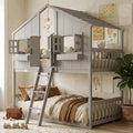 Letto a soppalco a forma di casetta per letto singolo, in legno, con scala e sponde di protezione per bambini