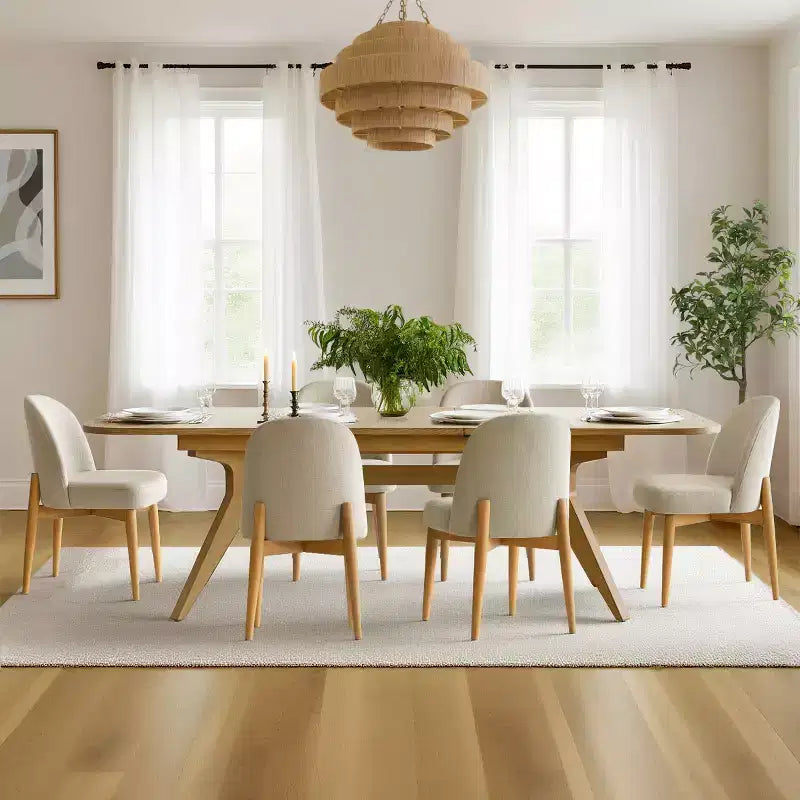 Ensemble de salle à manger de 7 pièces, table à tréteaux extensible de 78-96 avec chaises rembourrées à pieds en bois massif-Panipeachy