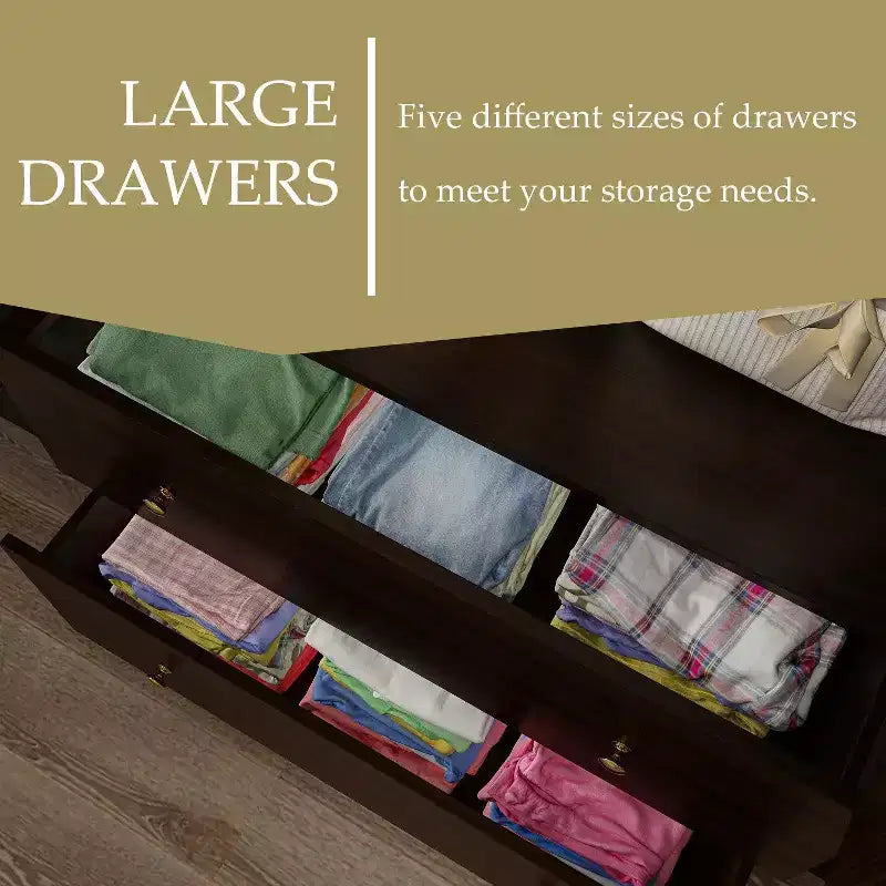 Armoire Hitow avec 2 grands tiroirs, espace central pour suspendre les vêtements et miroir, style minimaliste