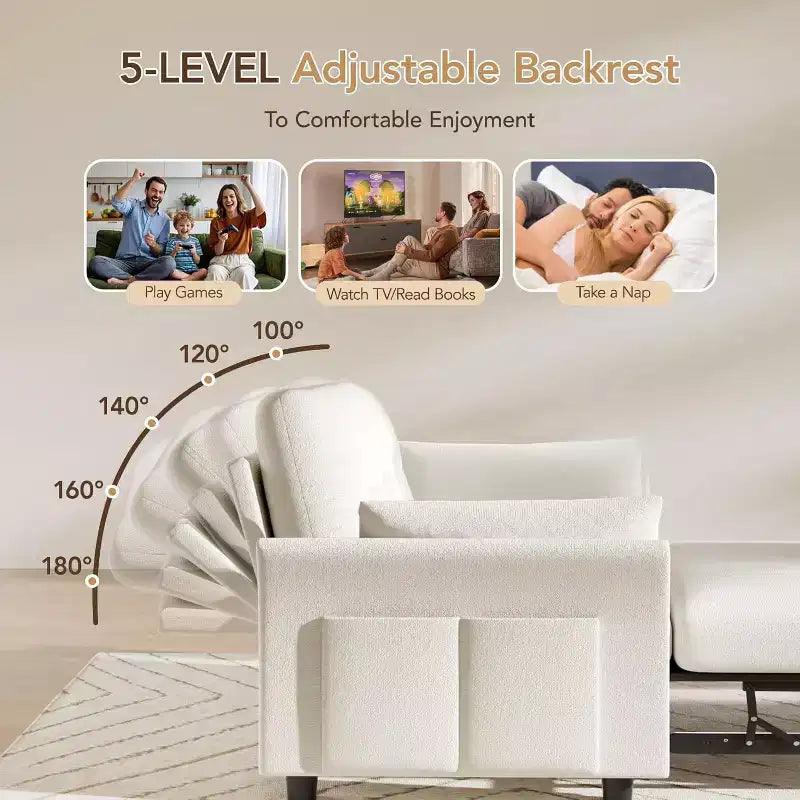 Divano letto trasformabile Dyonery 3-in-1, divano letto estraibile con tasca laterale e schienale regolabile, montaggio senza attrezzi, divanetto pieghevole