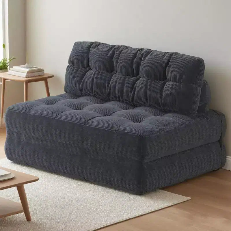 Futon pliant convertible en lit, format deux places, en velours côtelé, fauteuil-lit de sol avec coussin et soutien dorsal