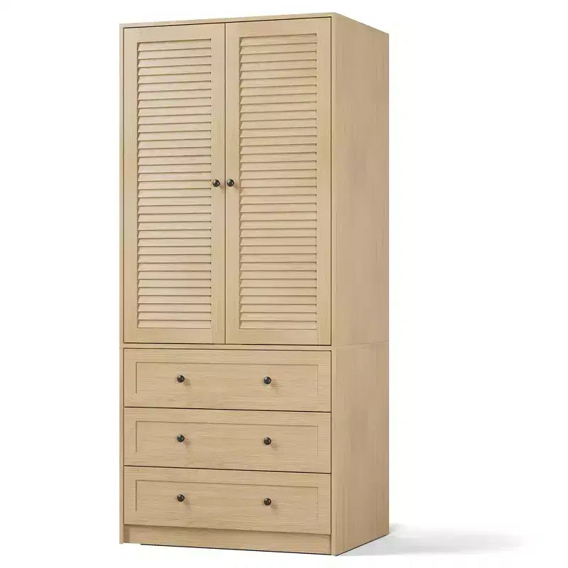 Armoire COZONY avec 3 tiroirs et 2 portes, armoire moderne en bois pour chambre, armoire blanche autoportante robuste