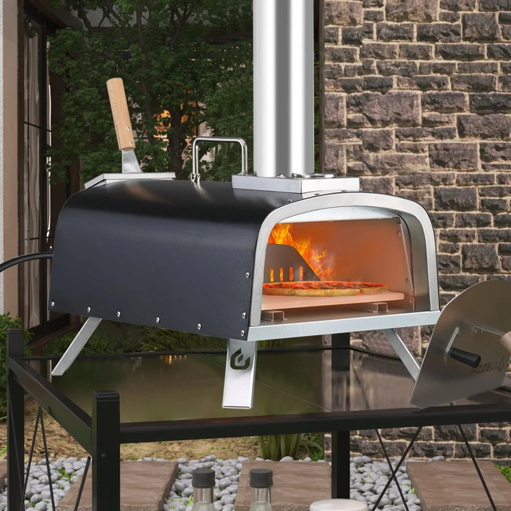 Four à pizza d’extérieur multi-combustible avec brûleur à gaz et compartiment à bois - 12 pouces