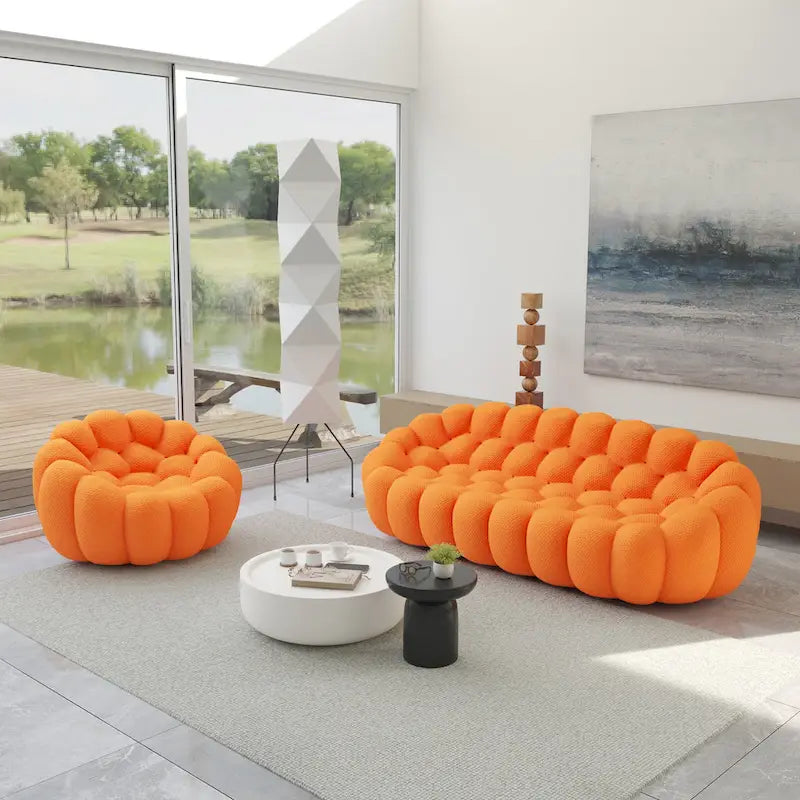 Canapé bulle 3 places et fauteuil bulle en tissu matelassé alvéolé 3D, lot de 2, pour salon