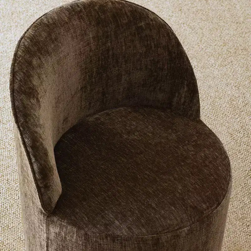 Moderne eethoek voor 6 personen, ronde eettafel met centrale voet, draaibare kuipstoelen op wieltjes, chenillestof met structuur - Panipeachy