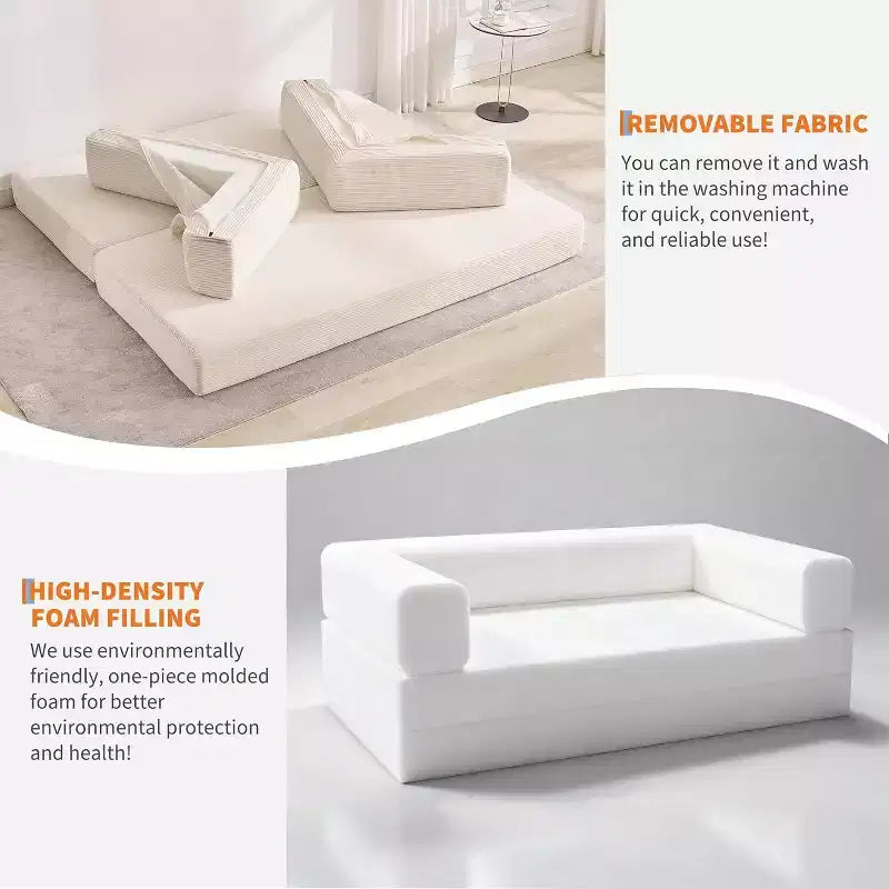 5-in-1 slaapbank, modulaire corduroy slaapbank van 78.8 met stevig frame, multifunctionele futon voor kleine ruimtes, woonkamer en logeerkamer