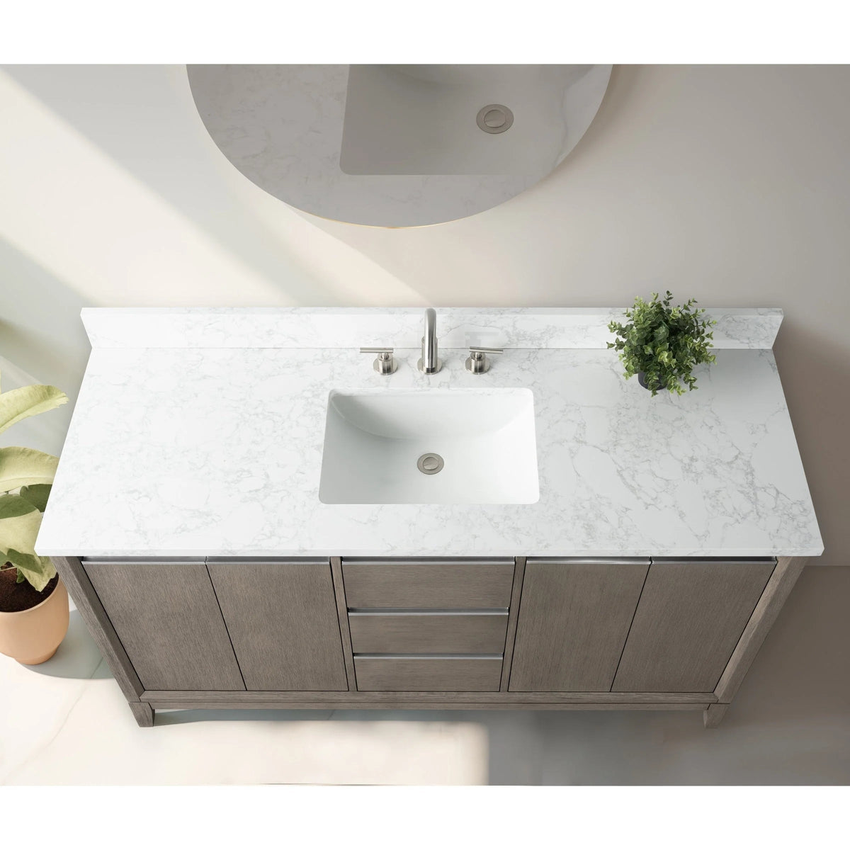 Meuble-lavabo de salle de bain Vanity Art avec lavabo en céramique et comptoir en marbre reconstitué