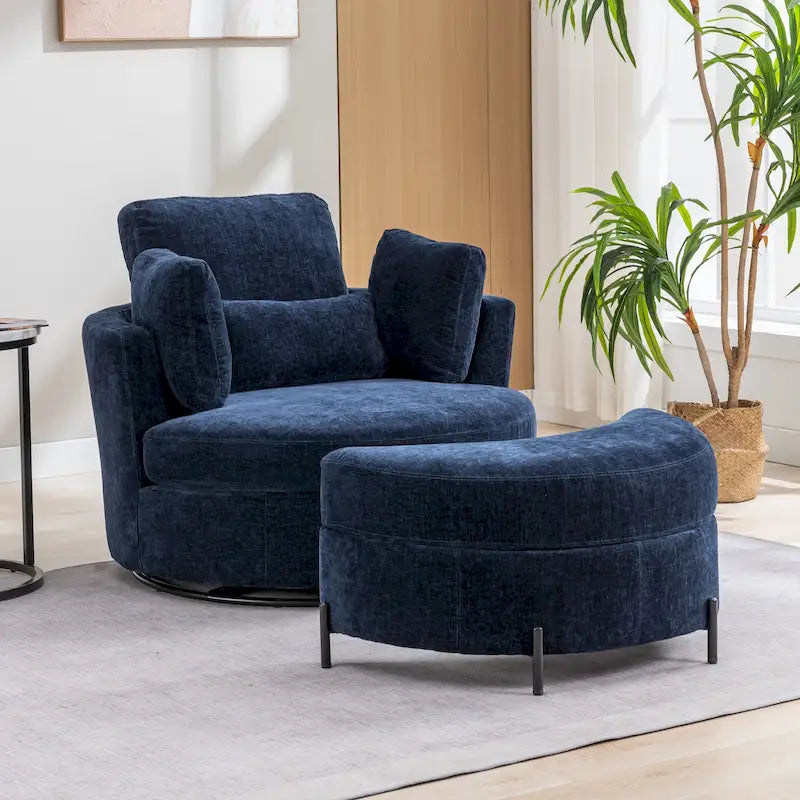 Gestoffeerde draaibare fauteuil van 42.3W met 4 kussens en halvemaanvormige opbergpoef