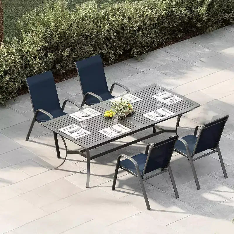 Chaises de patio, lot de 4/6 chaises de repas d’extérieur empilables et légères en textilène, toutes saisons, avec accoudoirs, pour la cour et le bord de la piscine