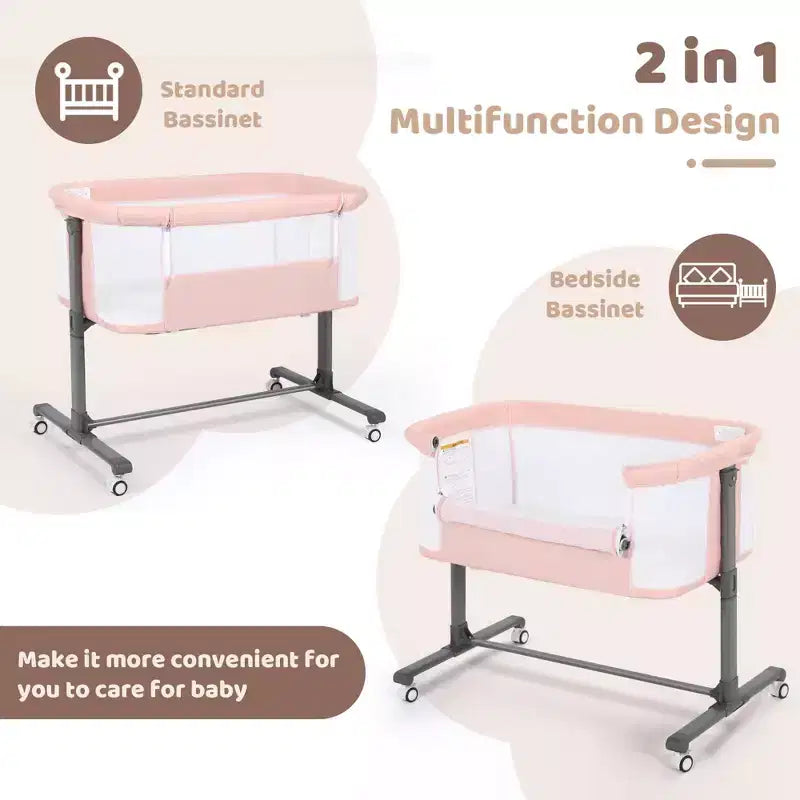 Berceau pour bébé à roulettes ??Beige / Gris / Rose, lit cododo, pour 1 bébé
