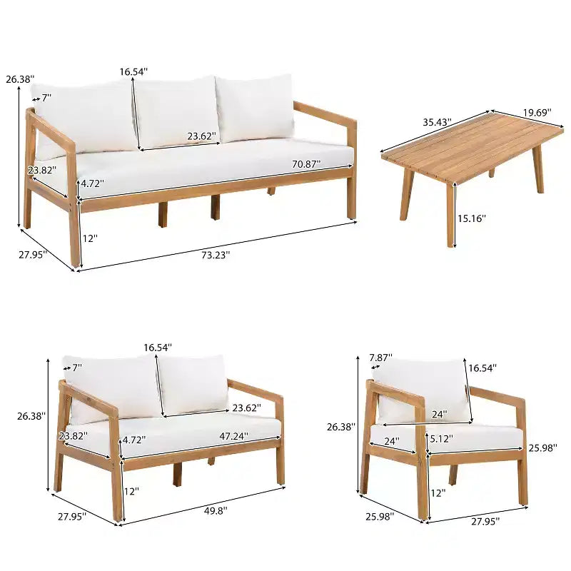 Ensemble de sièges moderne Sunny de Christopher Knight Home, 5 pièces en acacia, avec table rectangulaire à lattes et 7 places