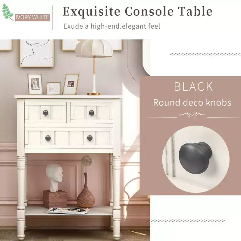 Console étroite de 23.7in avec 3 tiroirs et une étagère, table de canapé pour petit espace, entrée ou salon